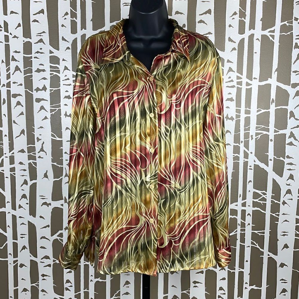 BFA Classics Vintage 90s Gold Metallic Pinstripe Blouse sz L